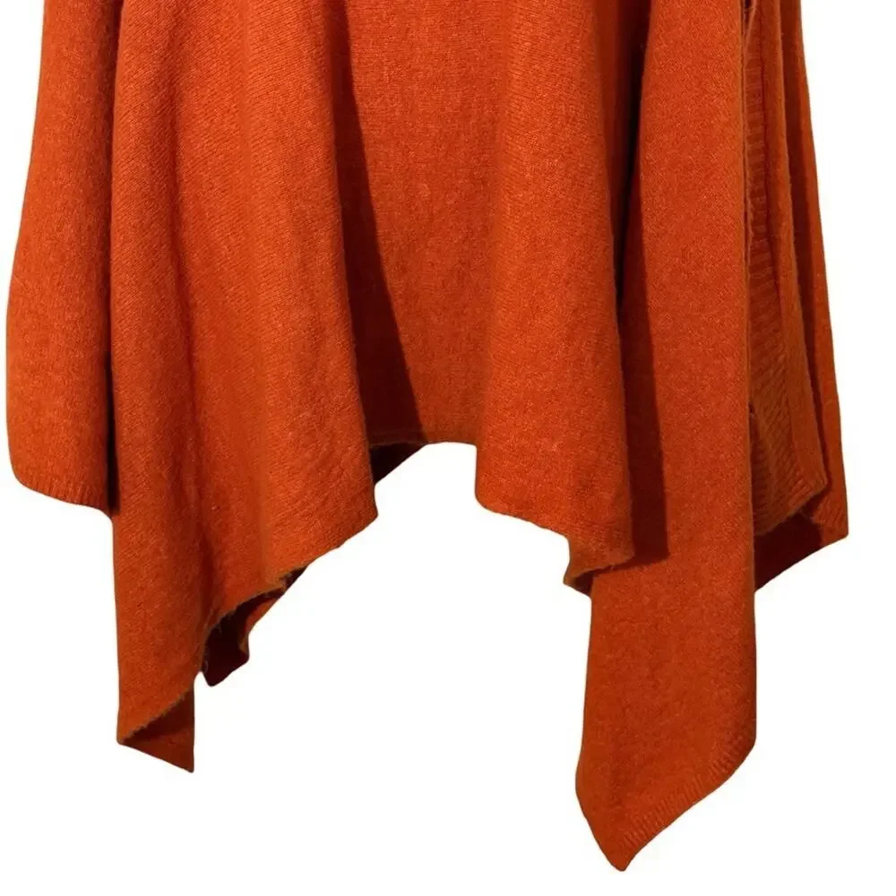 Lou & Grey Orange Turtleneck Asymmetrical Poncho Wool Blend Sweater sz One Size